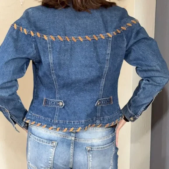 Vintage Newport News Denim Jacket Western Y2K Women's Size 8 Rodeo Festival Trim - Picture 3 of 12